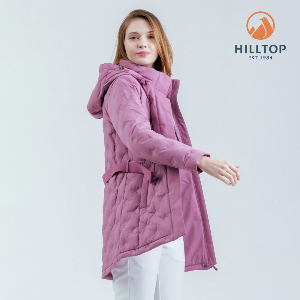 HILLTOP山頂鳥 超潑水無縫石墨烯保暖蓄熱羽絨長大衣外套 女款 粉紫｜PF21XF98ECH0