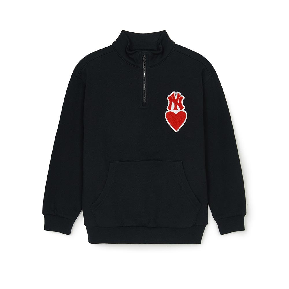 MLB KIDS 半拉鍊鋪棉大學T 童裝 Heart系列 紐約洋基隊 (7AMTH0546-50BKS)