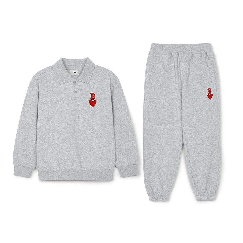 MLB KIDS 運動套裝 大學T+棉褲 童裝 Heart系列 波士頓紅襪隊 (7AS2H0144-43MGL)