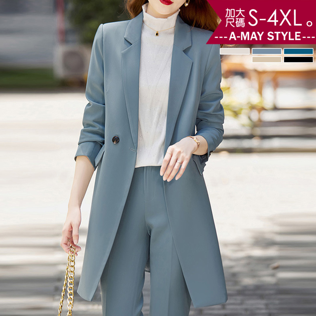 加大碼外套 風衣 大衣 時髦顯瘦中長版西裝外套(S-4XL)【XWF9135114】＊艾美時尚(現 預)