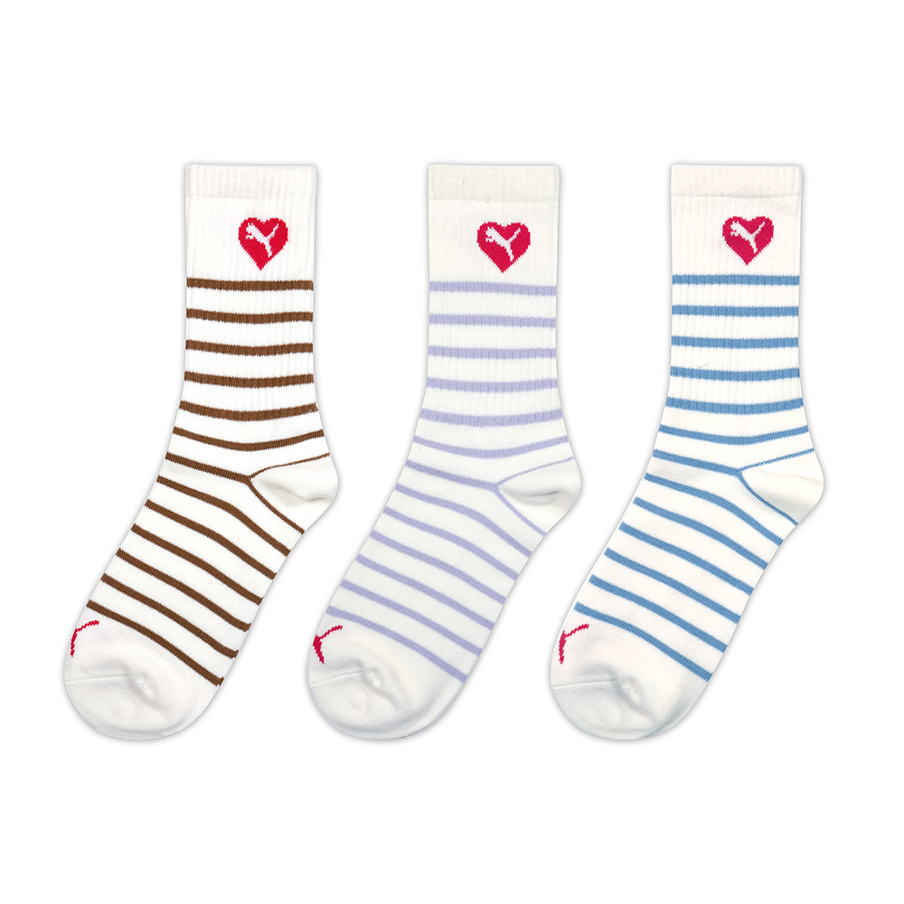 PUMA Fashion愛心條紋長襪3雙組 女性