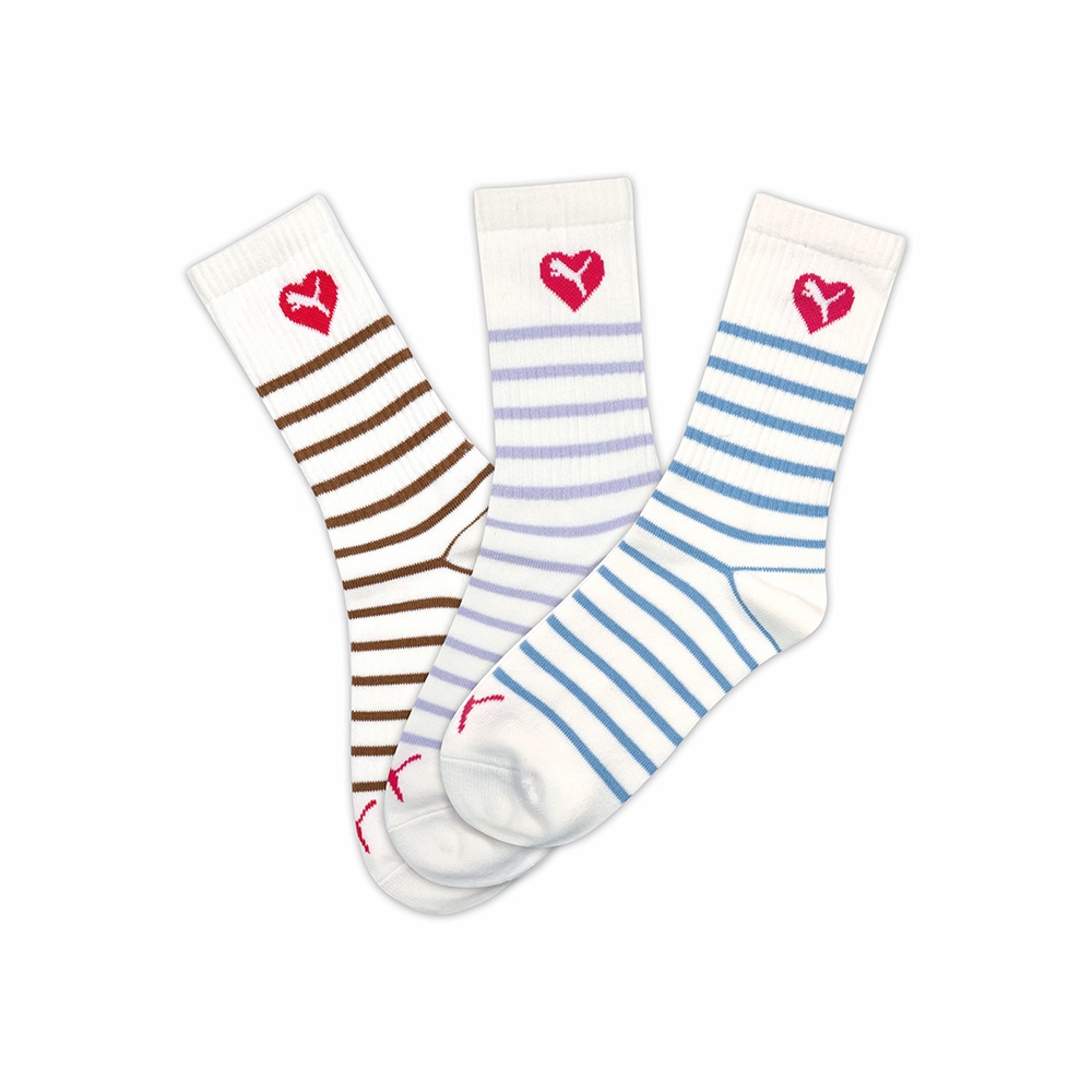 PUMA Fashion愛心條紋長襪3雙組 女性