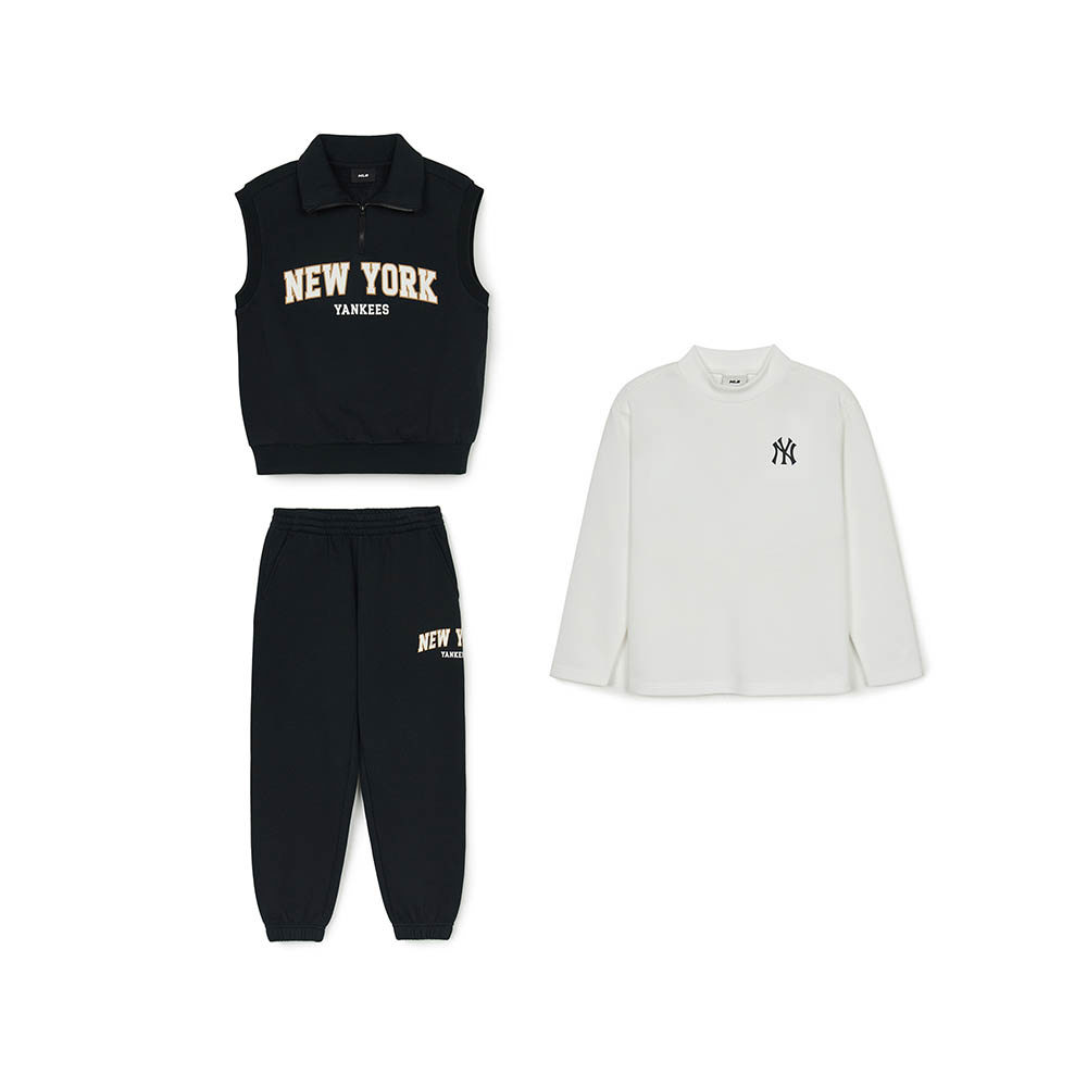 MLB KIDS 運動套裝 長袖T恤+背心+長褲 童裝 Varsity系列 紐約洋基隊 (7AS1V0346-50BKS)