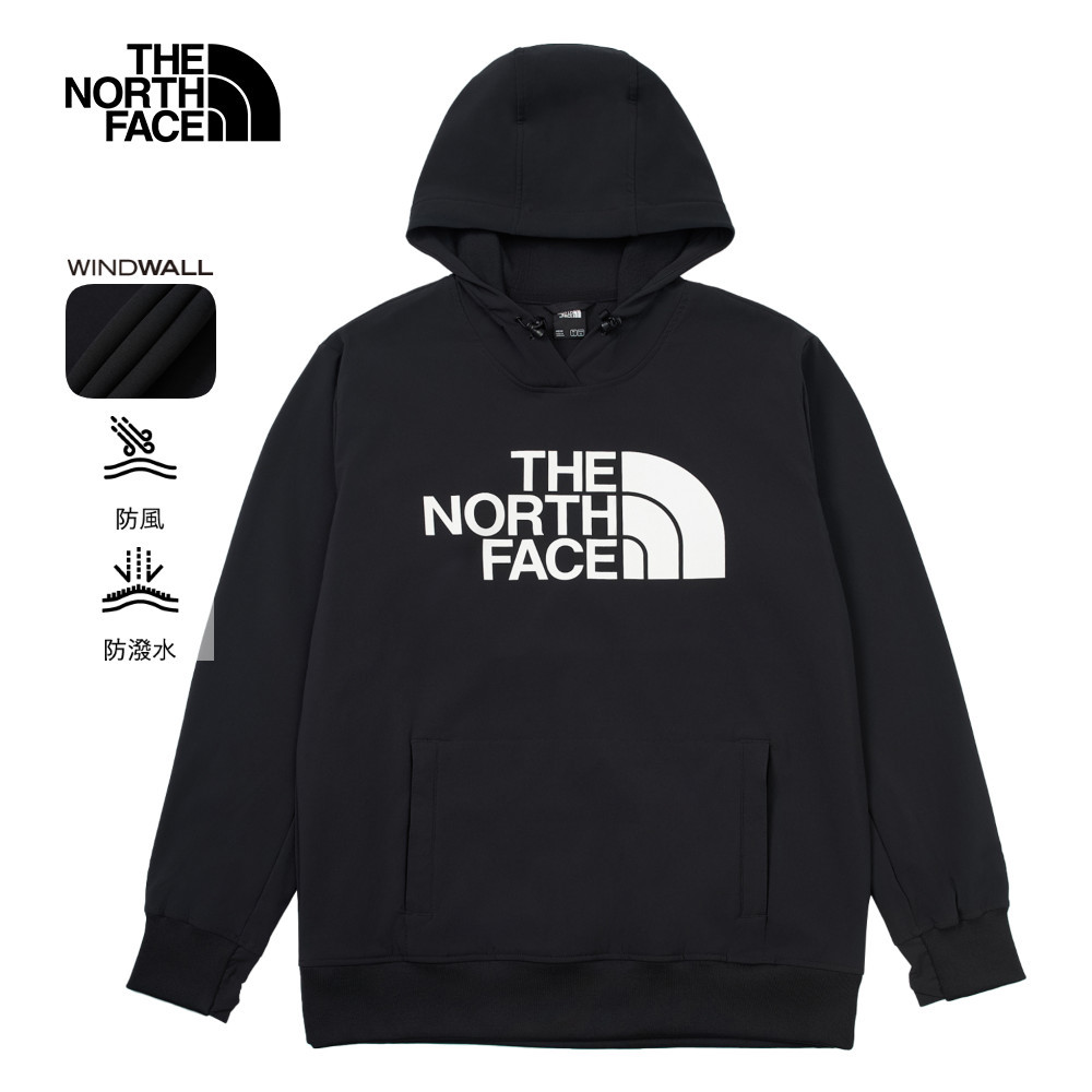 The North Face北面男款黑色DWR防潑水大尺寸印花長袖帽T｜82V64H0－速爾運