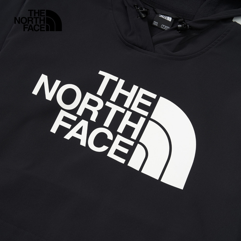 The North Face北面男款黑色DWR防潑水大尺寸印花長袖帽T｜82V64H0