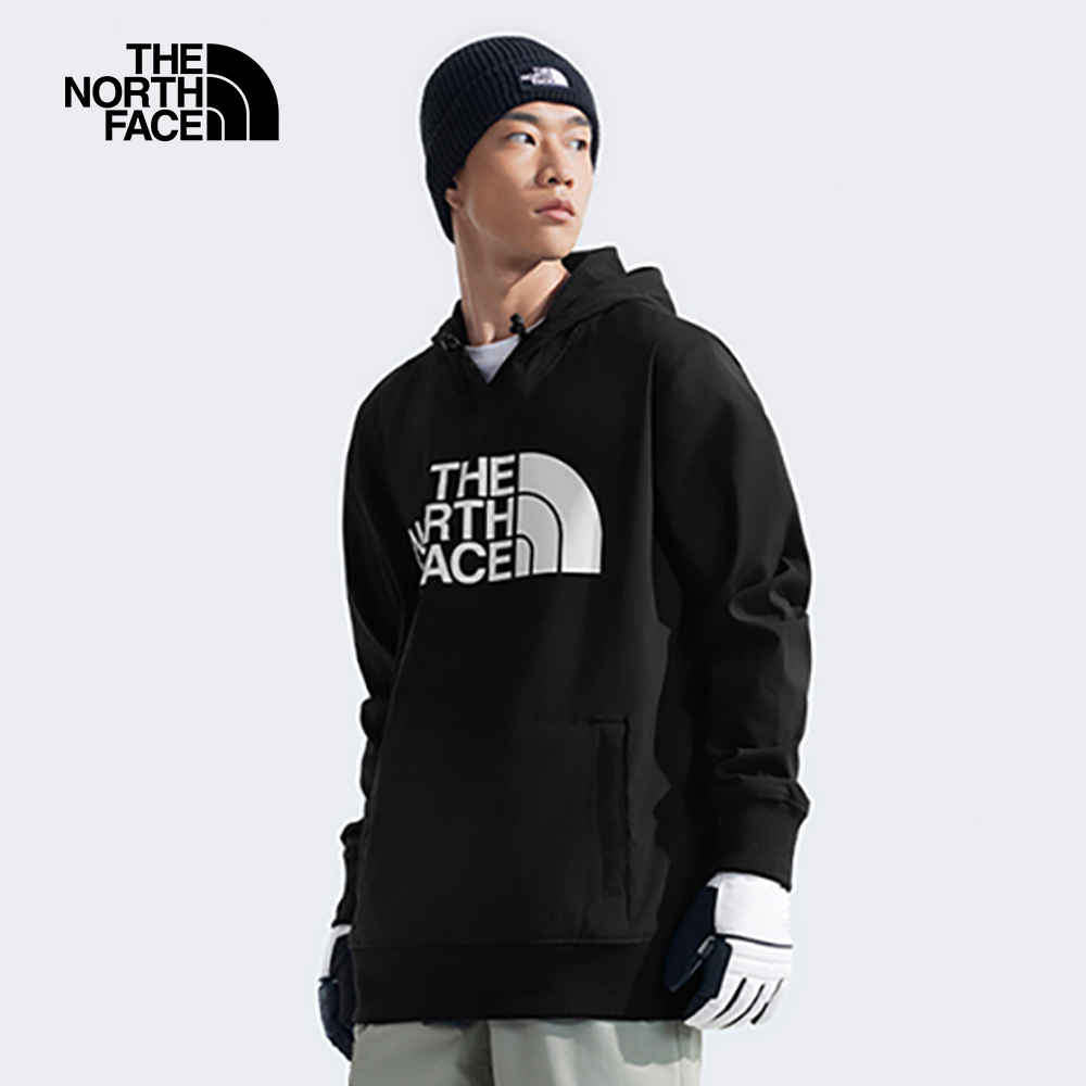 The North Face北面男款黑色DWR防潑水大尺寸印花長袖帽T｜82V64H0