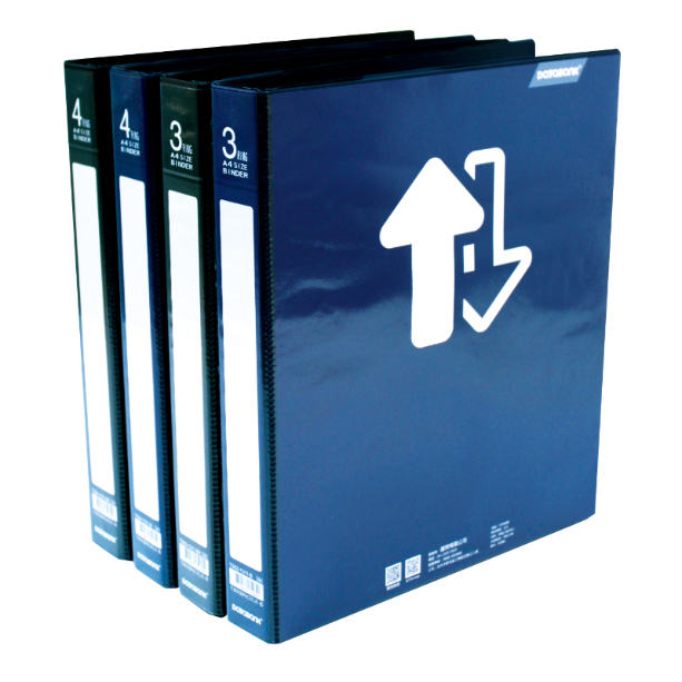 A4 可換封面PVC 4孔夾-藍/黑
