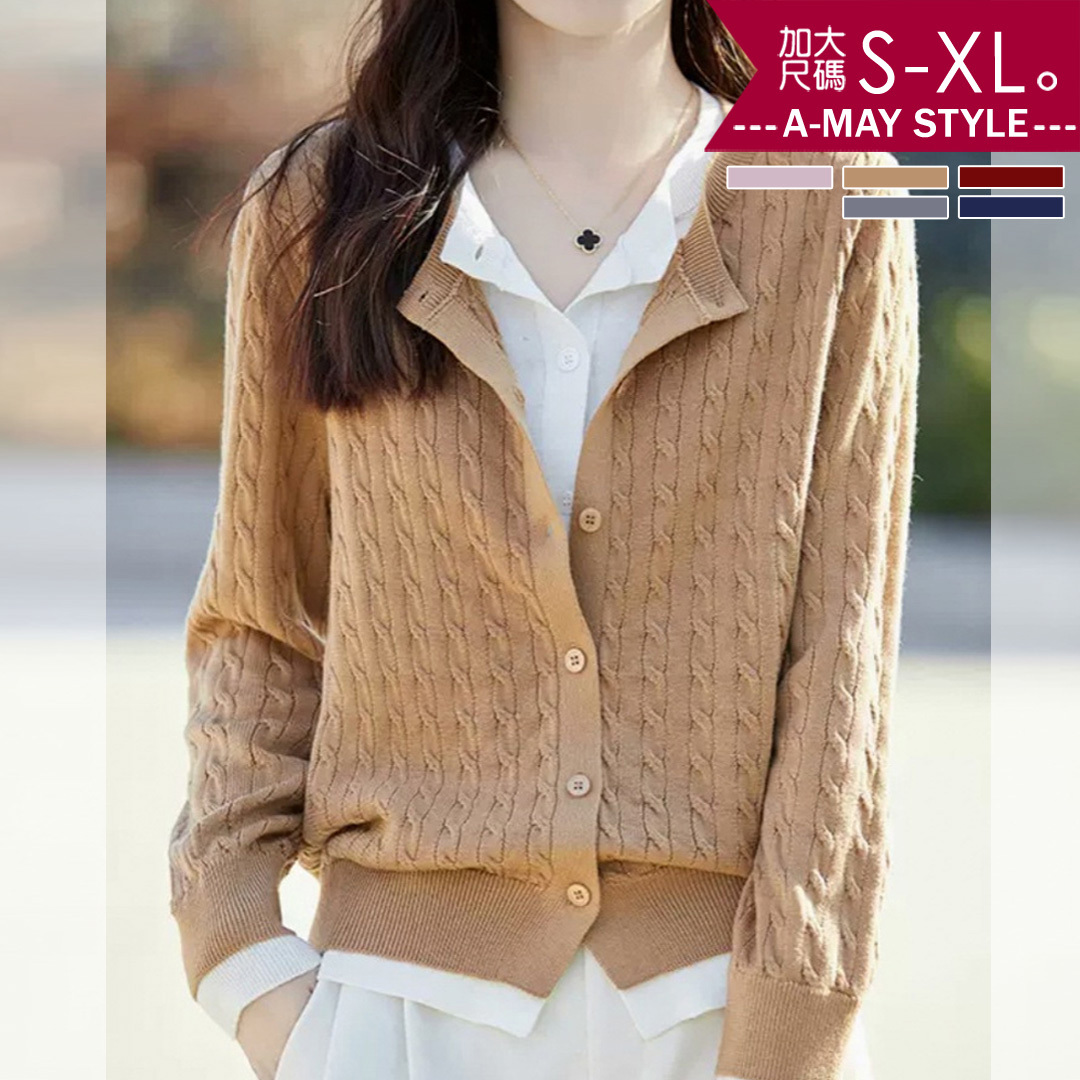 加大碼上衣 假兩件拼接圓領氣質麻花針織衫(S-XL)【XT241041】＊艾美時尚(現 預)
