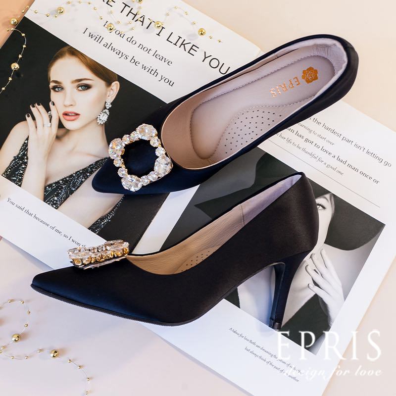 現貨 黑色婚鞋 星夜王妃-P462 套裝穿搭黑色高跟鞋 尖頭鞋 婚禮穿搭高跟鞋 MIT手作婚鞋品牌推薦 版型偏小21.5-26 EPRIS艾佩絲-時尚黑