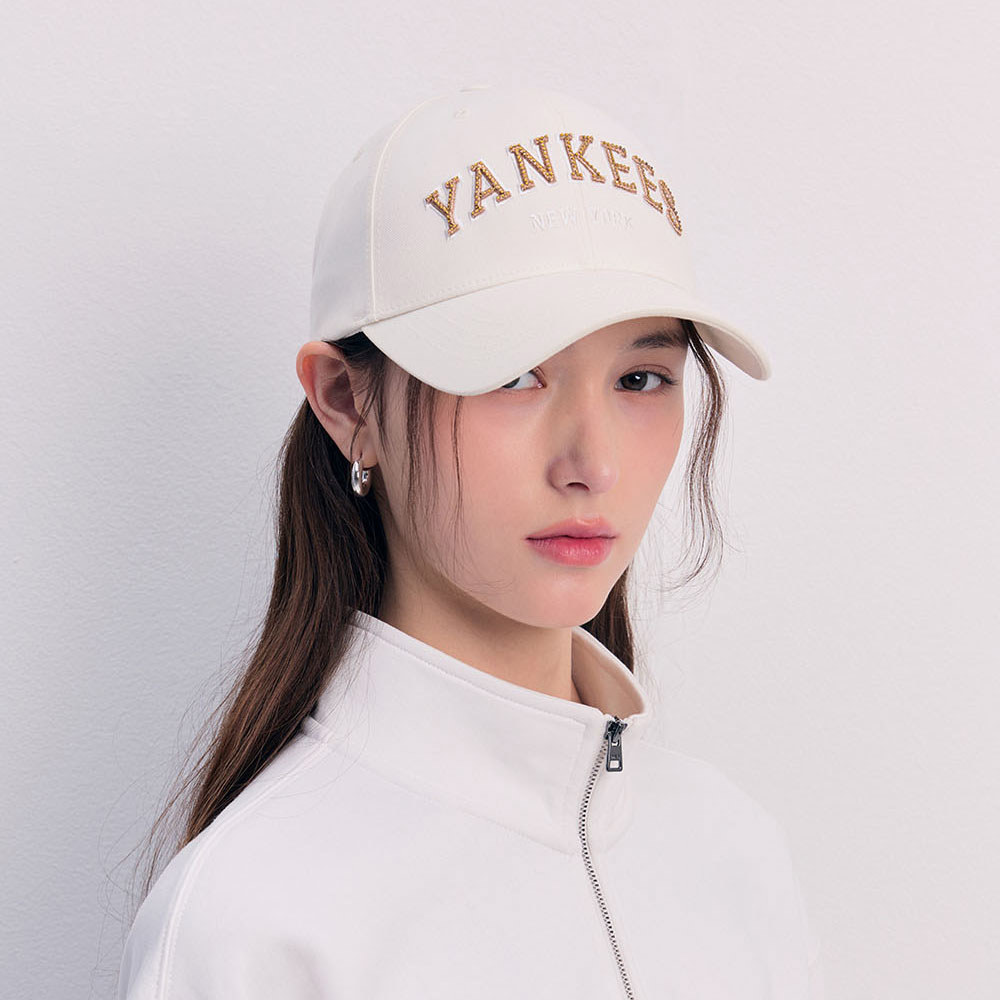 MLB 可調式硬頂水鑽Logo棒球帽 Varsity系列 紐約洋基隊 (3ACPV064N-50CRM)