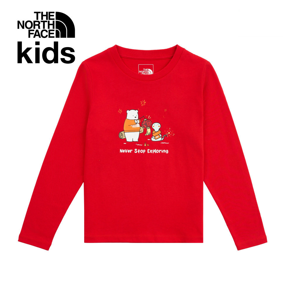 【新年款】The North Face北面兒童紅色純棉長袖上衣｜8CFY682
