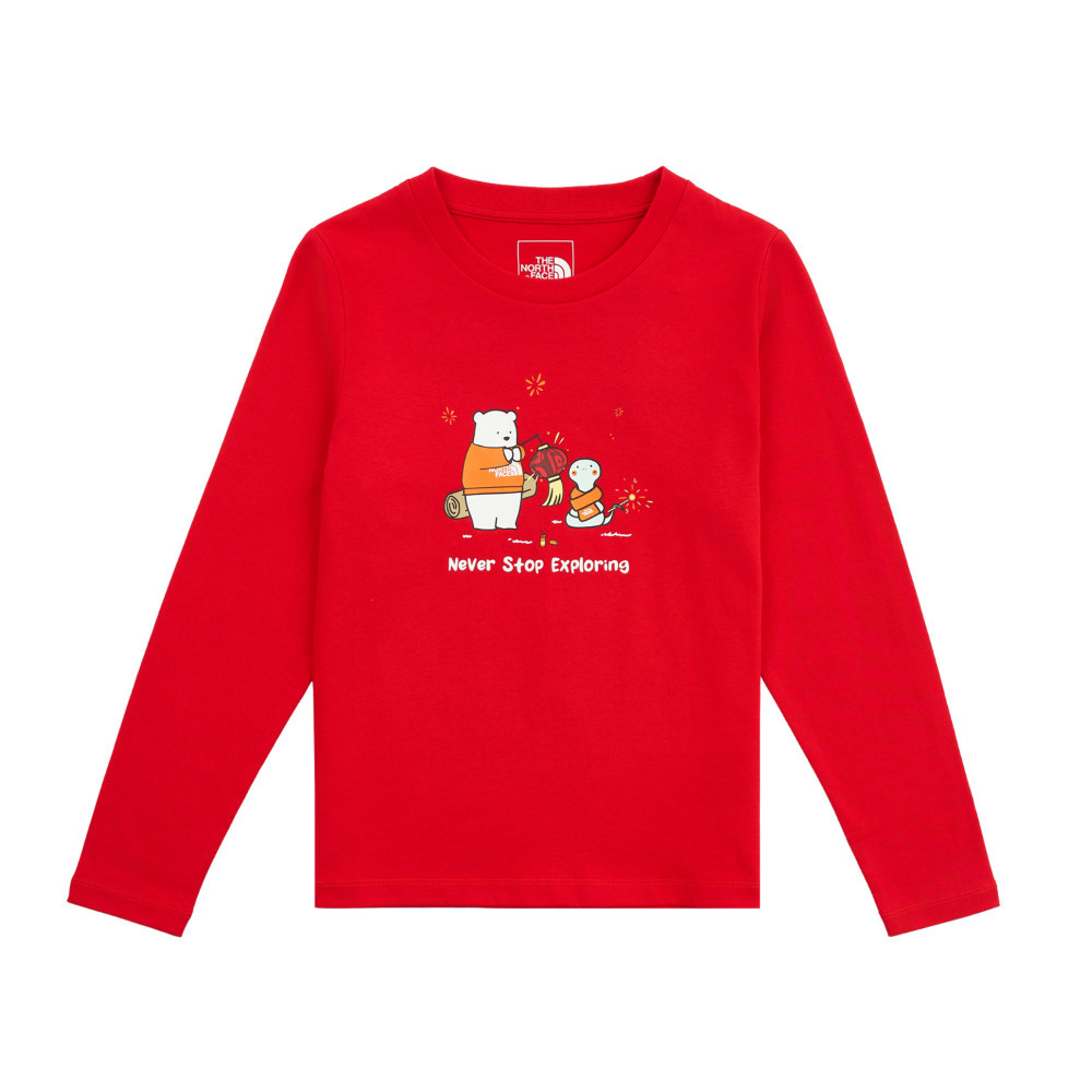 【新年款】The North Face北面兒童紅色純棉長袖上衣｜8CFY682