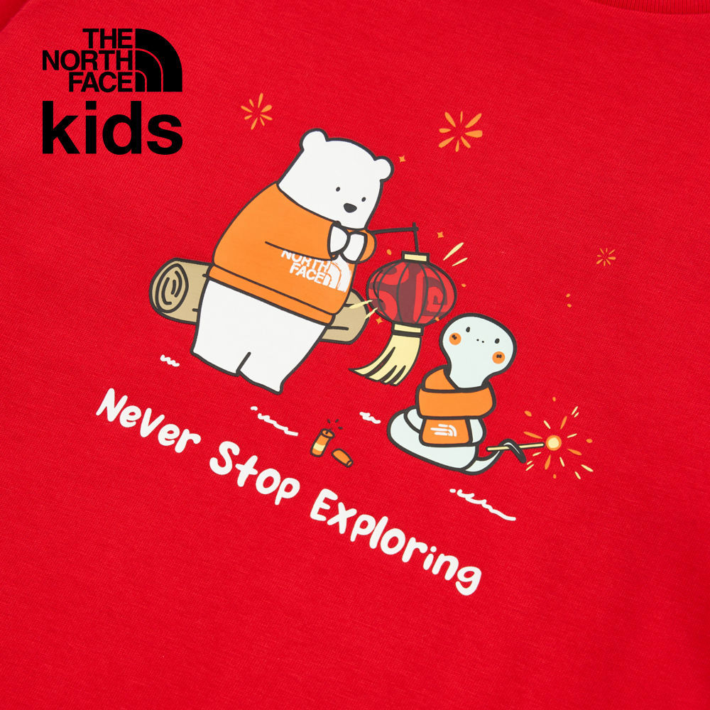 【新年款】The North Face北面兒童紅色純棉長袖上衣｜8CFY682