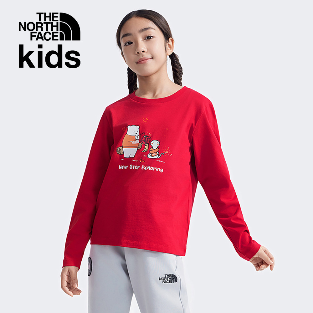 【新年款】The North Face北面兒童紅色純棉長袖上衣｜8CFY682