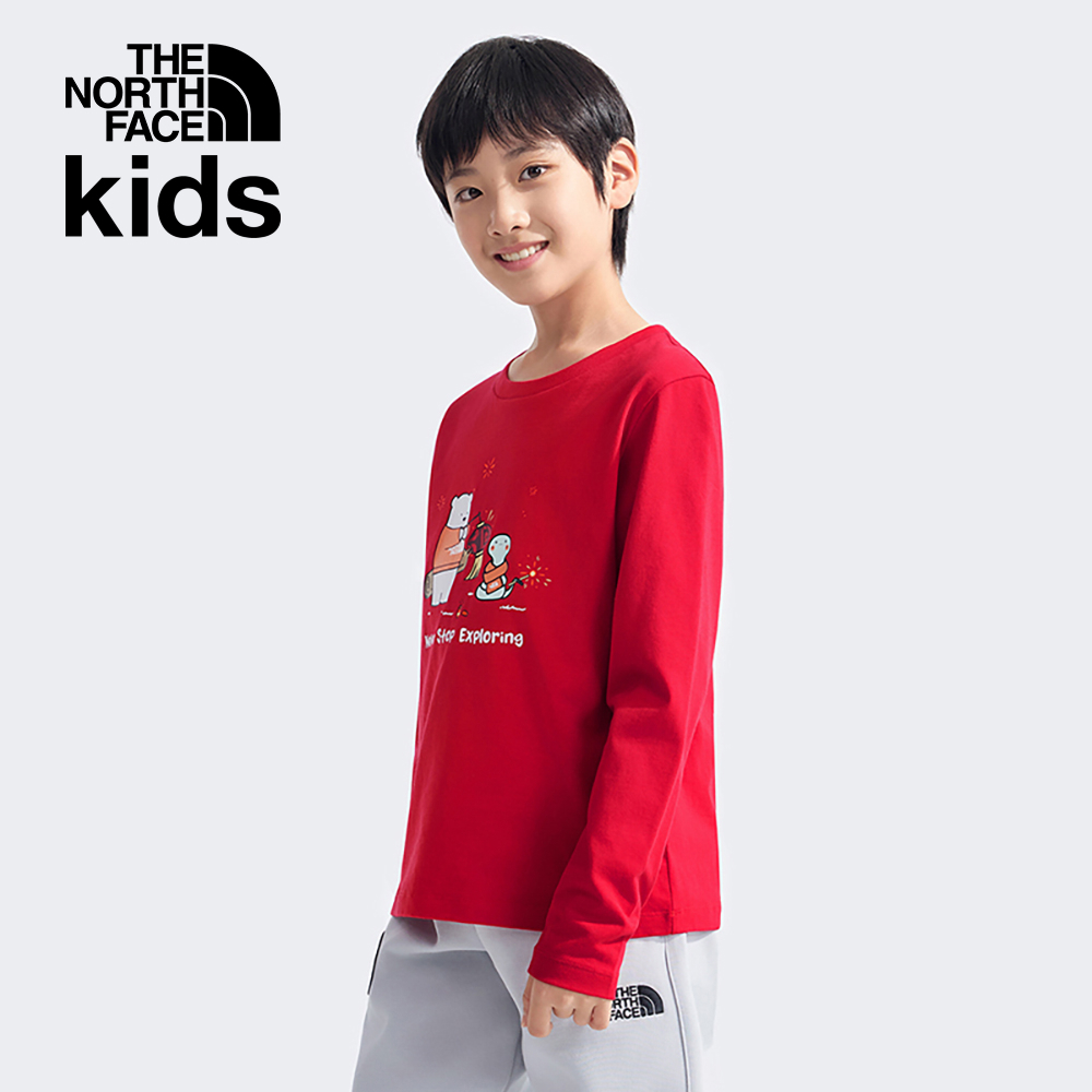 【新年款】The North Face北面兒童紅色純棉長袖上衣｜8CFY682