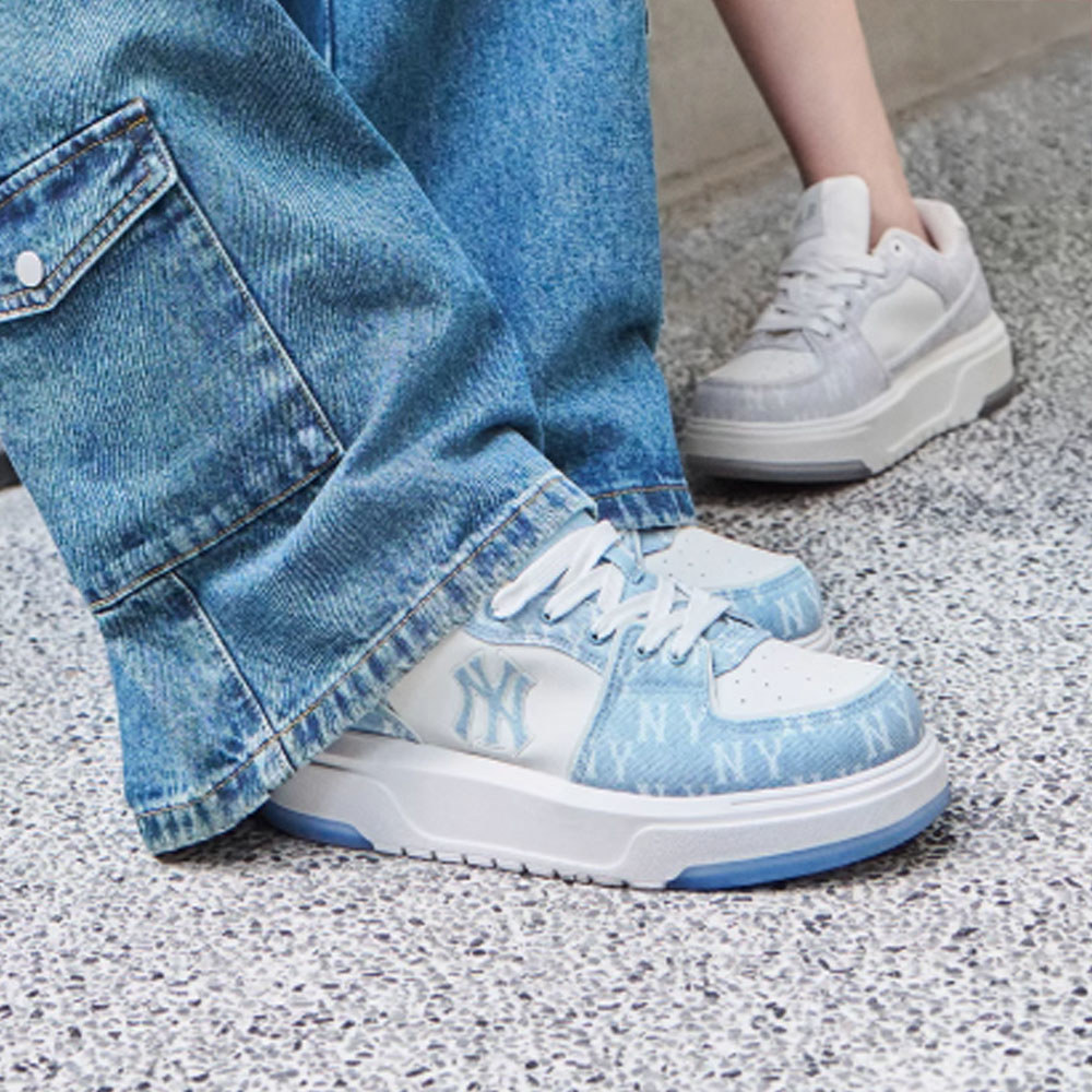 MLB  牛仔丹寧Monogram老爹鞋 學長鞋 Chunky Liner系列 紐約洋基隊(3ASXS015N-50BLS)