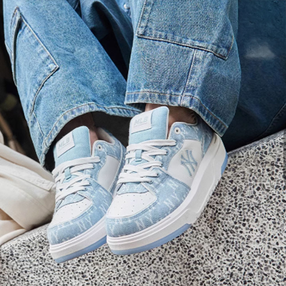 MLB  牛仔丹寧Monogram老爹鞋 學長鞋 Chunky Liner系列 紐約洋基隊(3ASXS015N-50BLS)