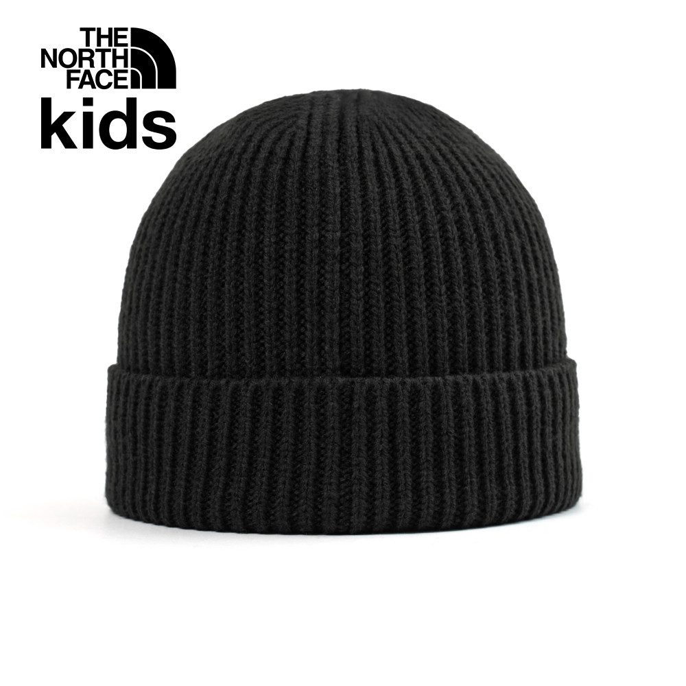 The North Face北面兒童黑色蛇紋LOGO布標保暖針織毛帽｜7WGCGF6