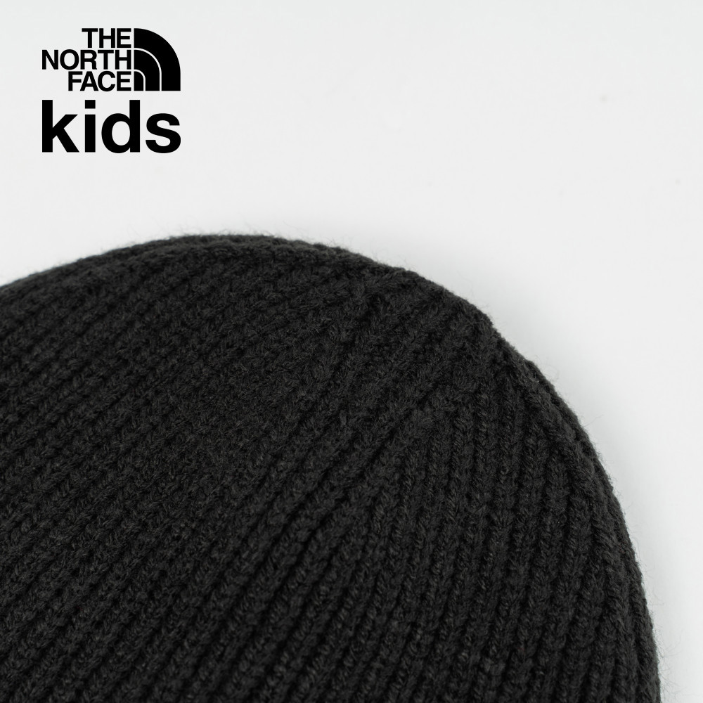 The North Face北面兒童黑色蛇紋LOGO布標保暖針織毛帽｜7WGCGF6