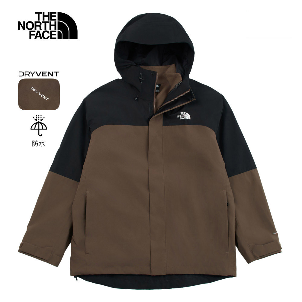 The North Face北面男款棕色DryVent防水透氣抓絨內裡連帽三合一外套｜89ZP5