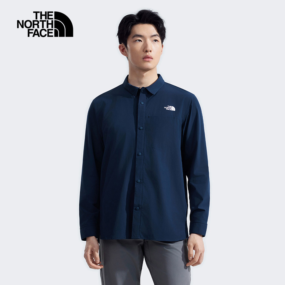 The North Face北面男款藍色DWR防潑水長袖襯衫｜4NCQ8K2