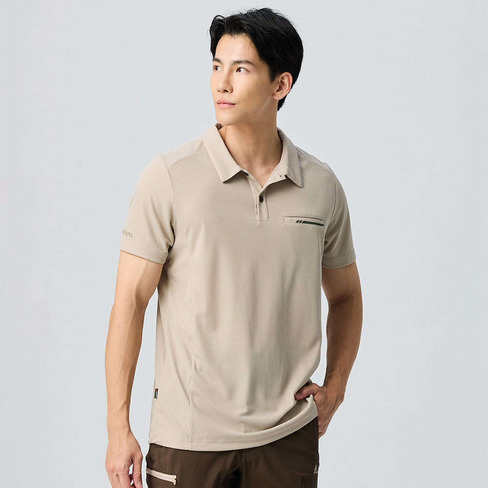 男款POLARTEC POWER DRY透氣排汗短袖POLO衫(A1PS2501M岩灰卡/抗臭/透氣/銀離子)