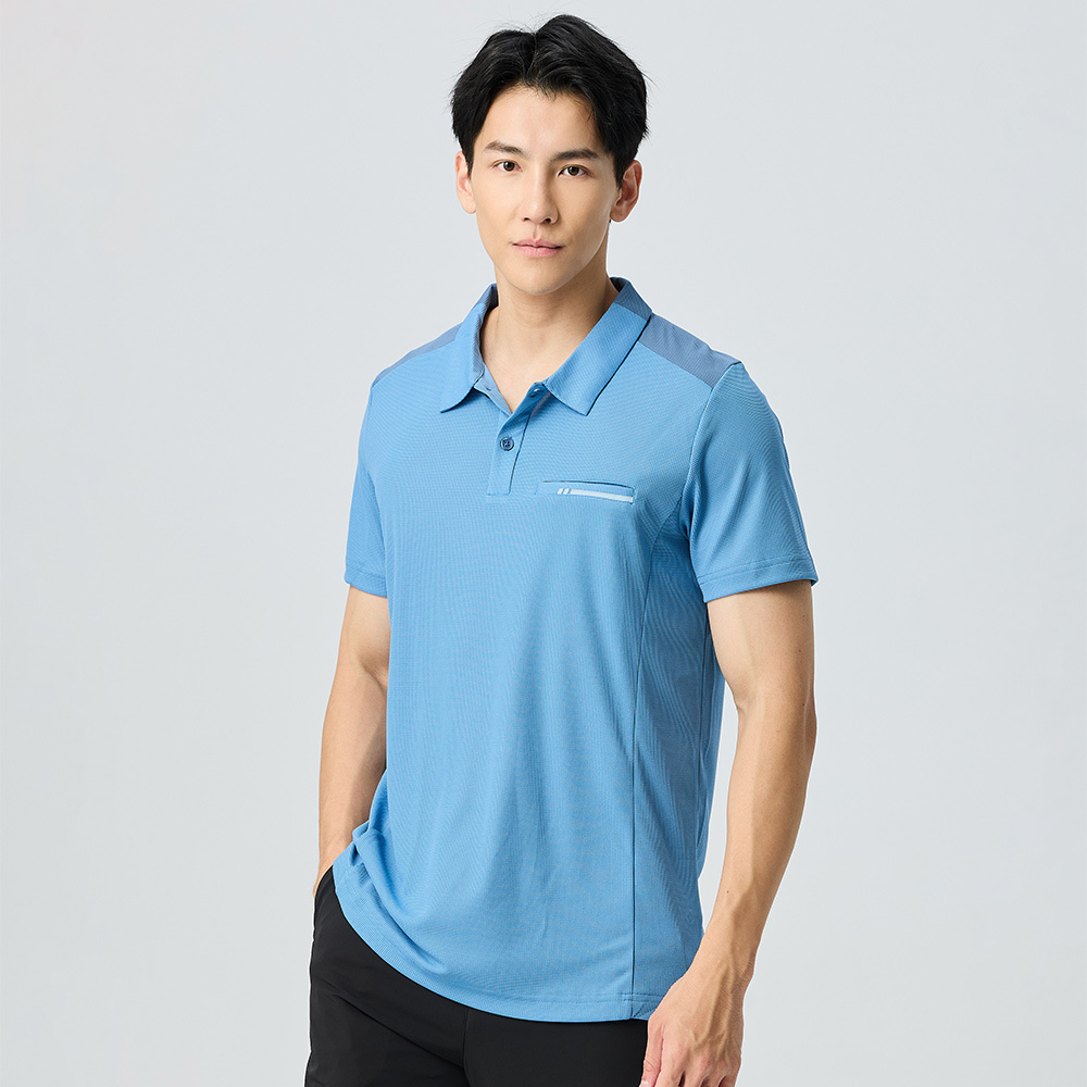 男款POLARTEC POWER DRY透氣排汗短袖POLO衫(A1PS2501M藍/抗臭/透氣/銀離子)