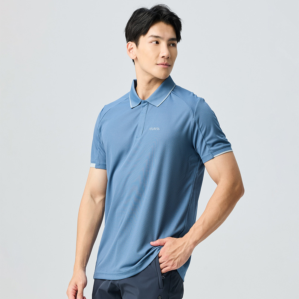 男款POLARTEC POWER DRY透氣排汗短袖POLO衫(A1PS2502M原力藍/抗臭/透氣/銀離子)
