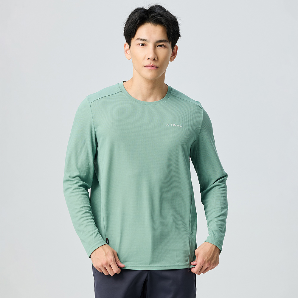 男款POLARTEC POWER DRY透氣排汗長袖T恤(A1TSGZ01M霧綠/抗臭/透氣/銀離子)
