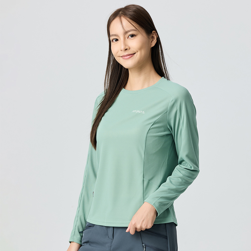 女款POLARTEC POWER DRY透氣排汗長袖T恤(A1TSGZ02W霧綠/抗臭/透氣/銀離子)