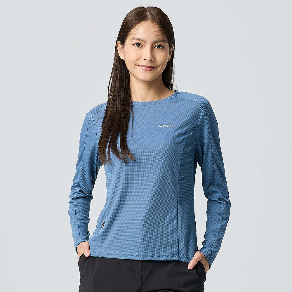 女款POLARTEC POWER DRY透氣排汗長袖T恤(A1TSGZ02W原力藍/抗臭/透氣/銀離子)