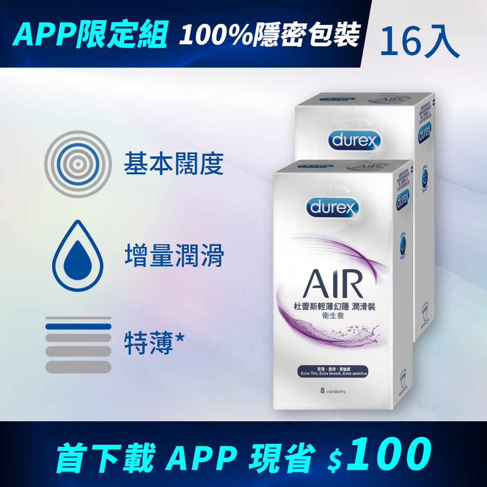 【APP限定組合】杜蕾斯輕薄幻隱潤滑裝衛生套8入*2盒