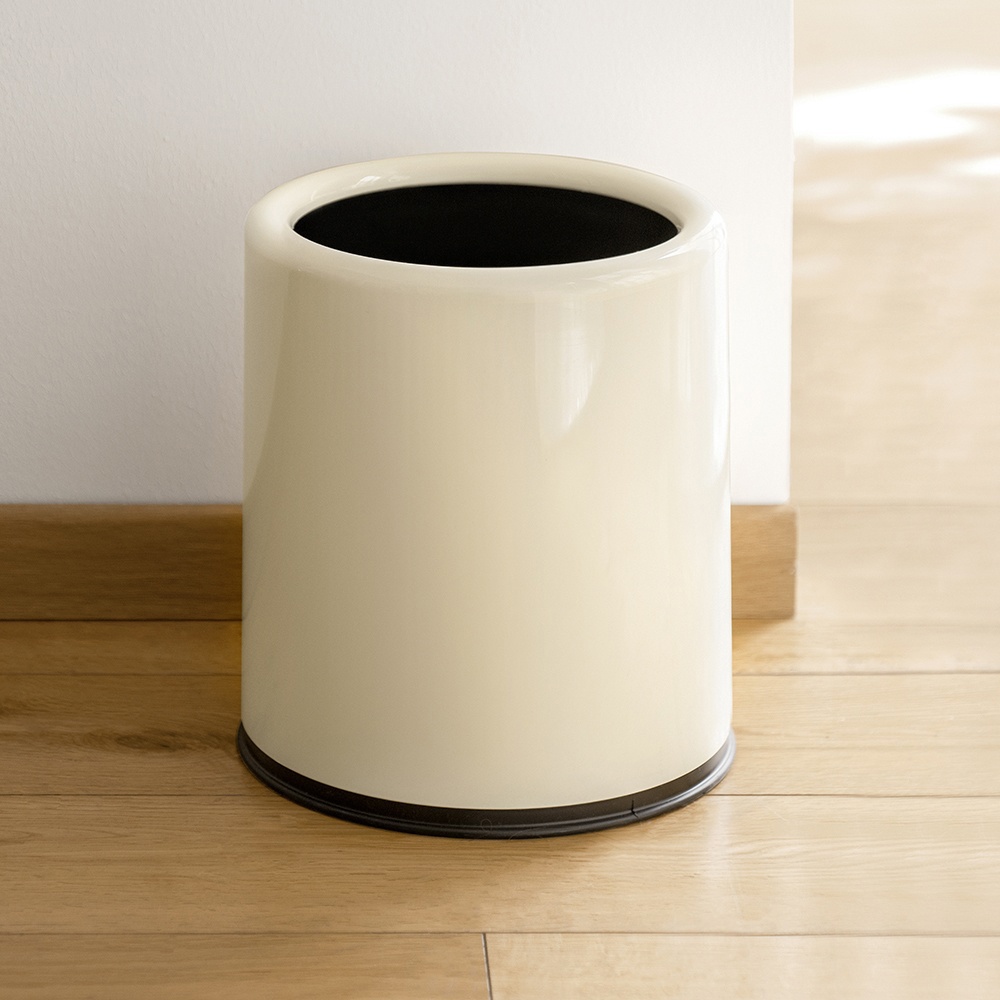 懶角落圓形雙層垃圾桶-奶白10L