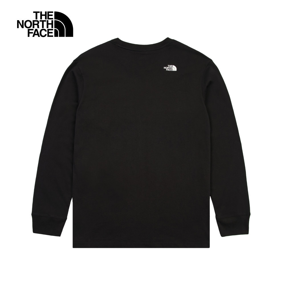 The North Face北面男女款黑色純棉品牌LOGO印花長袖上衣｜8D7RJK3