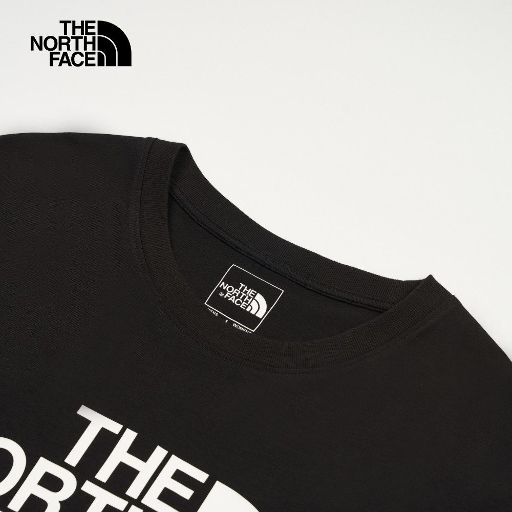 The North Face北面男女款黑色純棉品牌LOGO印花長袖上衣｜8D7RJK3