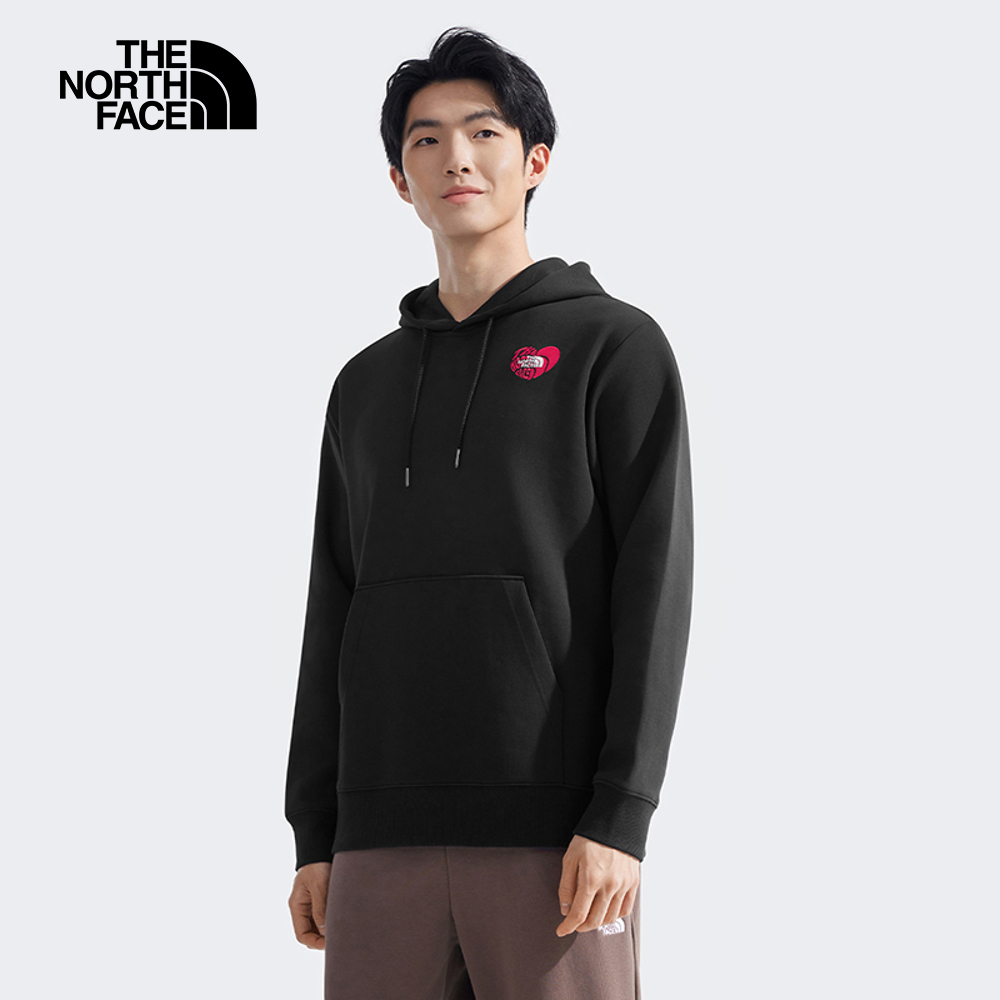 【10/24 12點週末限定】The North Face北面男女款黑色心型刺繡LOGO印花長袖帽T｜8D7SJK3