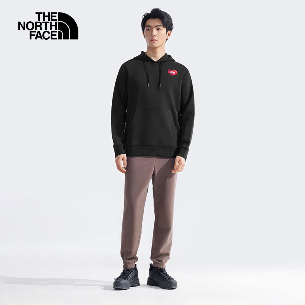 【10/24 12點週末限定】The North Face北面男女款黑色心型刺繡LOGO印花長袖帽T｜8D7SJK3