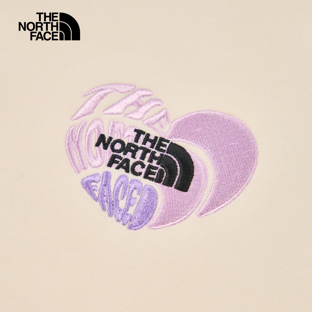 【10/25 12點週末限定】The North Face北面男女款米白色心型刺繡LOGO印花長袖帽T｜8D7SQLI