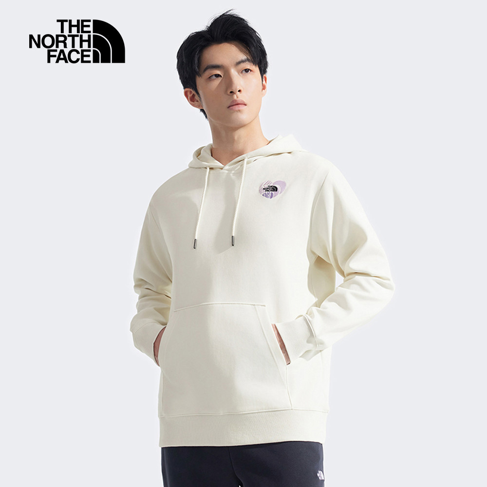 【10/25 12點週末限定】The North Face北面男女款米白色心型刺繡LOGO印花長袖帽T｜8D7SQLI
