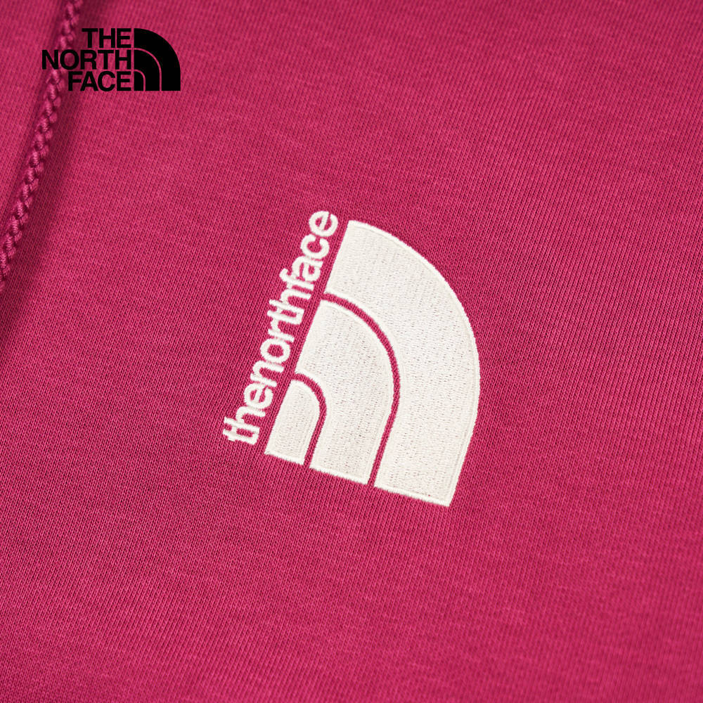 The North Face北面女款桃色刺繡LOGO印花長袖帽T｜8DC46EO