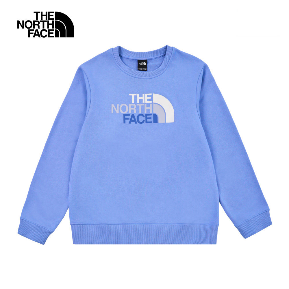 The North Face北面女款藍色大尺寸LOGO印花長袖大學T｜8DC70YI