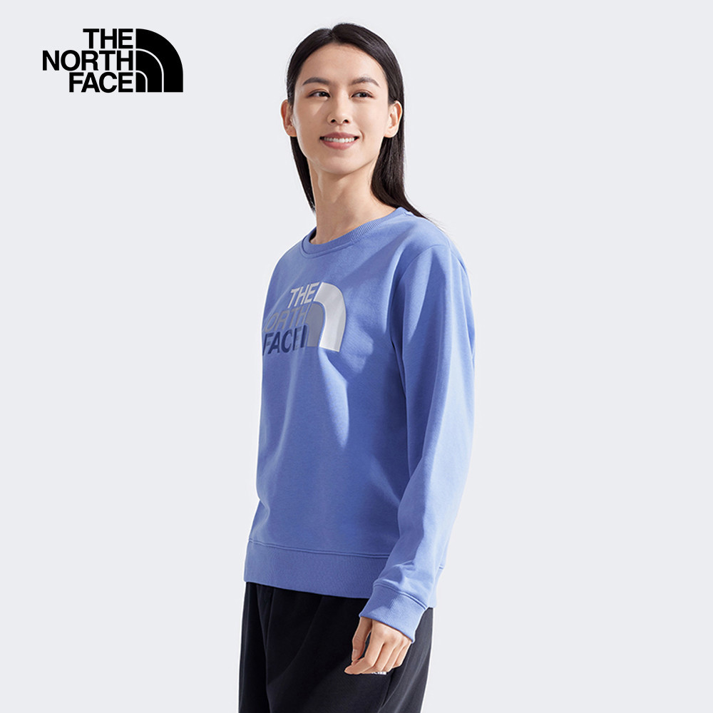The North Face北面女款藍色大尺寸LOGO印花長袖大學T｜8DC70YI