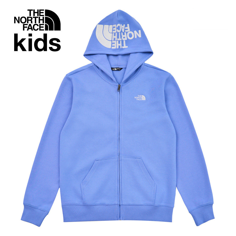 The North Face北面兒童藍色大尺寸刺繡LOGO印花連帽外套｜8DCK0YI