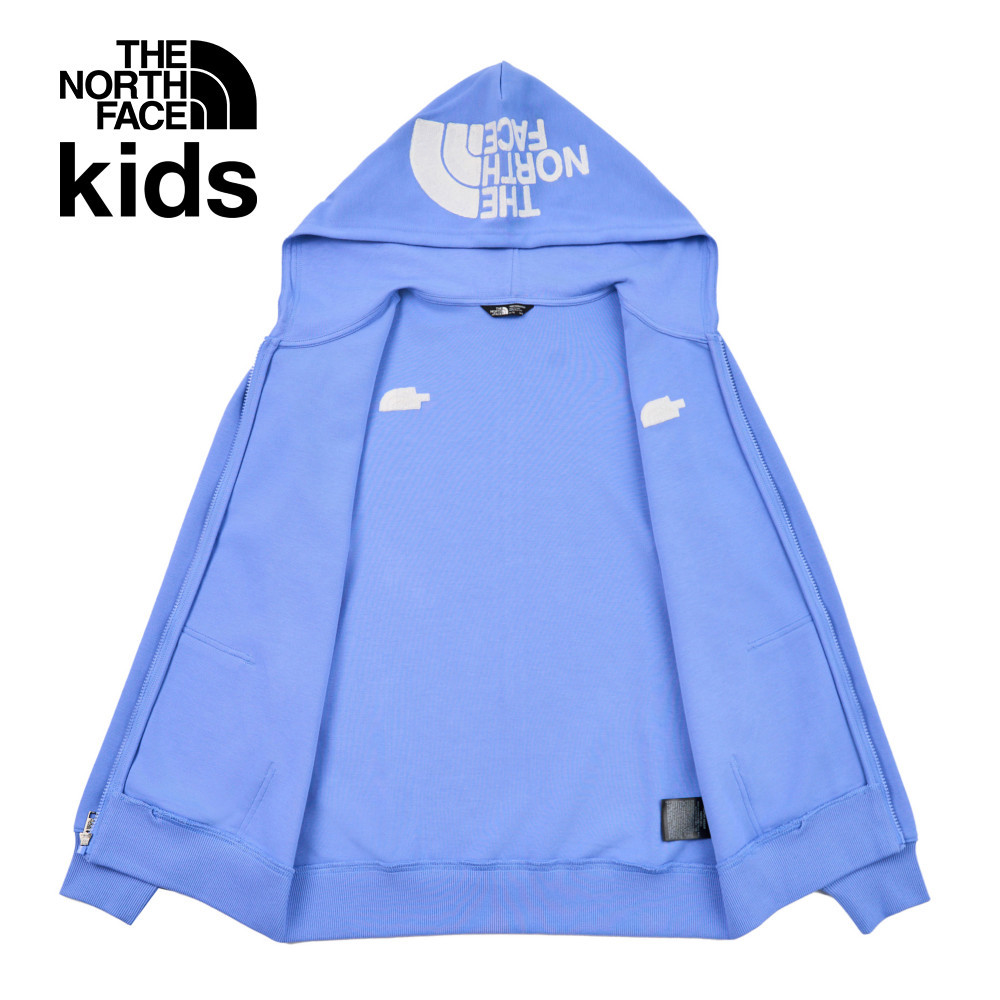 The North Face北面兒童藍色大尺寸刺繡LOGO印花連帽外套｜8DCK0YI
