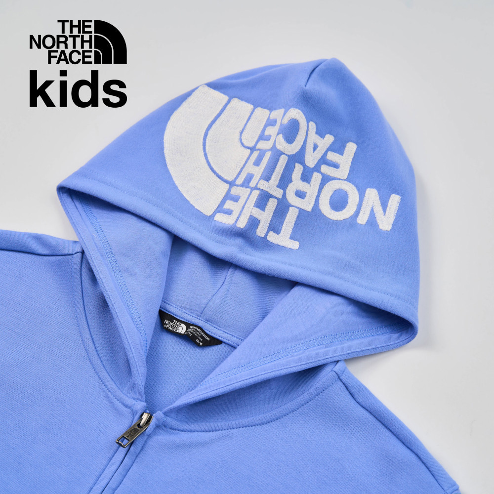 The North Face北面兒童藍色大尺寸刺繡LOGO印花連帽外套｜8DCK0YI