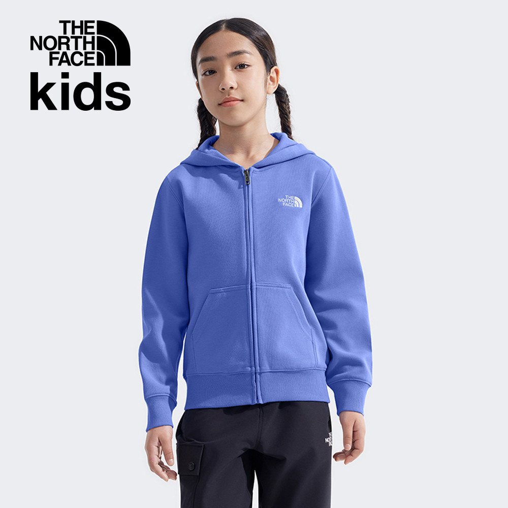 The North Face北面兒童藍色大尺寸刺繡LOGO印花連帽外套｜8DCK0YI