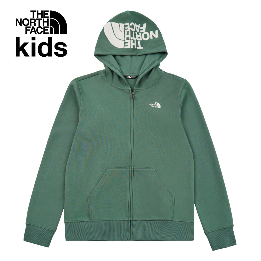 【10/25 12點週末限定】The North Face北面兒童綠色大尺寸刺繡LOGO印花連帽外套｜8DCKHCH
