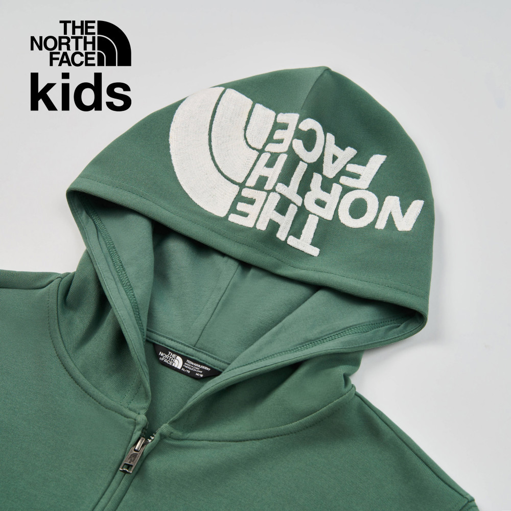 【10/25 12點週末限定】The North Face北面兒童綠色大尺寸刺繡LOGO印花連帽外套｜8DCKHCH