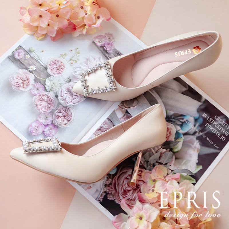 現貨 尖頭高跟鞋 淡雅女神-P493 婚禮穿搭鞋 套裝高跟鞋 MIT手作婚鞋品牌推薦 好走不磨腳時尚好搭配 21.5-26 EPRIS艾佩絲-粉米白