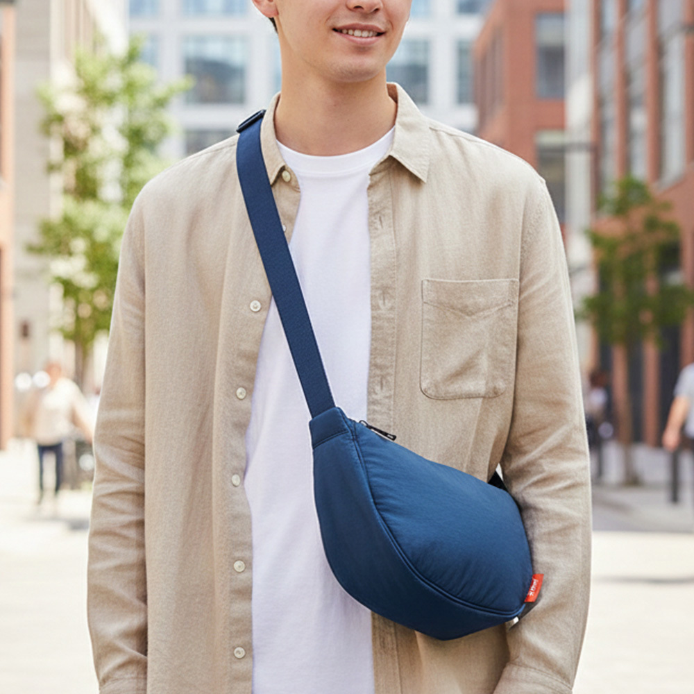 Shuai 弧形斜背月亮包 - 海軍藍